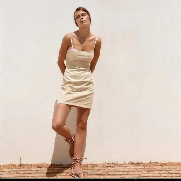 zara beige mini dress Zara - Elastic Short Dress - Beige - M